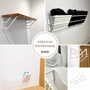 samlet pakke med alt til entreen i hvid. Skohylder, entre system osv.