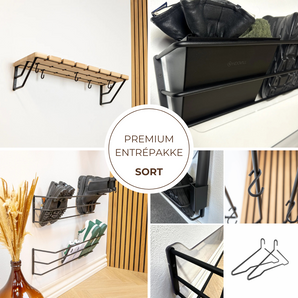 samlet pakke med alt til entreen i sort. Skohylder, entre system osv.