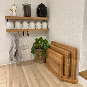 Skærebræt sæt inkl. holder, egetræ